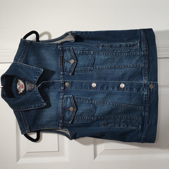 Women's Harley-Davidson Denim Sleeveless Vest In Large - Picture 2 of 4